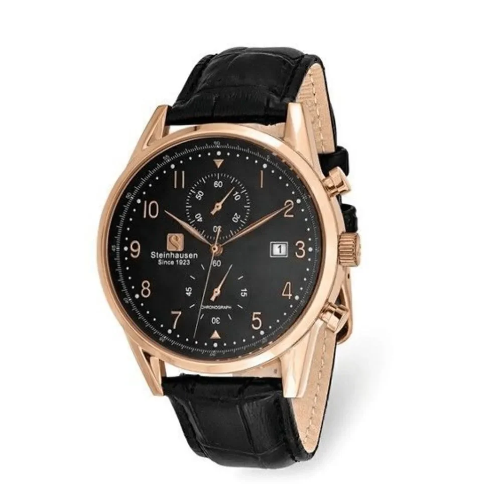 Steinhausen Lugano Rose IP-plated Black Dial Chronograph Watch